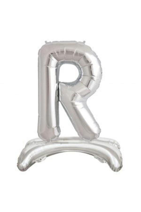 Parti Sürprizi Ayakta Durabilen Gümüş R Harf Folyo Balon - Image 1