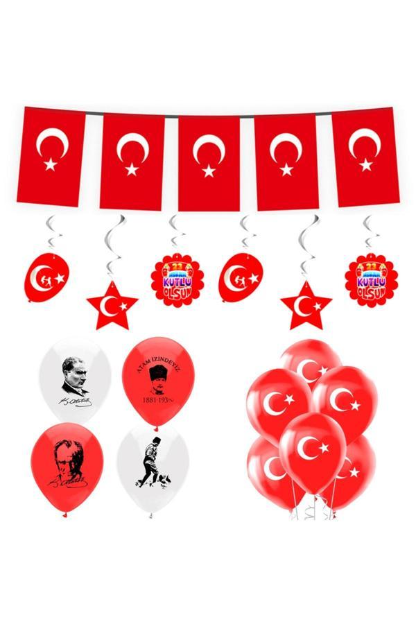 Parti Sürprizi 23 Nisan Kutlu Olsun Türk Bayrağı Balonlu Set - Image 1