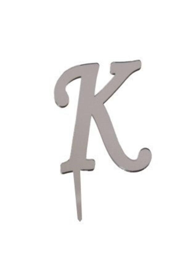 Parti Sürprizi K Harf Aynalı Gümüş Pleksi 7 cm - Image 1