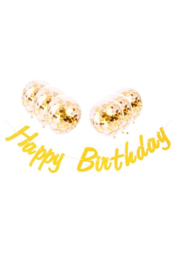 Parti Sürprizi Metalize Happy Birthday Altın Banner Set - Image 1