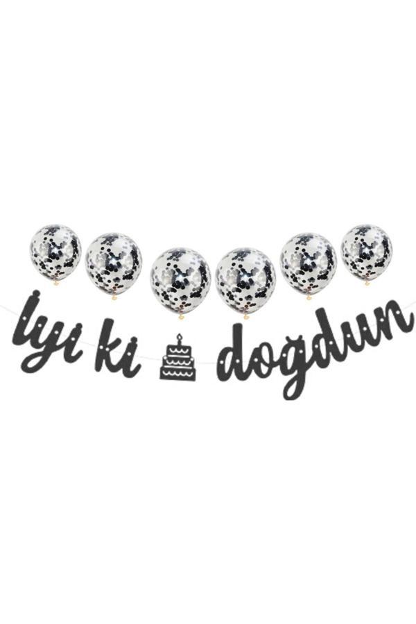 Parti Sürprizi Metalize Iyi Ki Doğdun Siyah Banner Set - Image 1