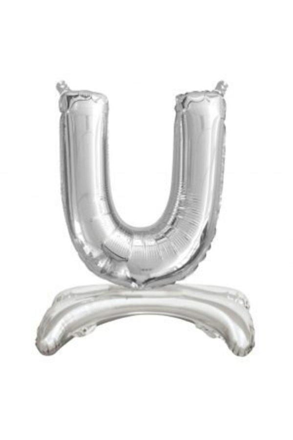 Parti Sürprizi Ayakta Durabilen Gümüş U Harf Folyo Balon - Image 1