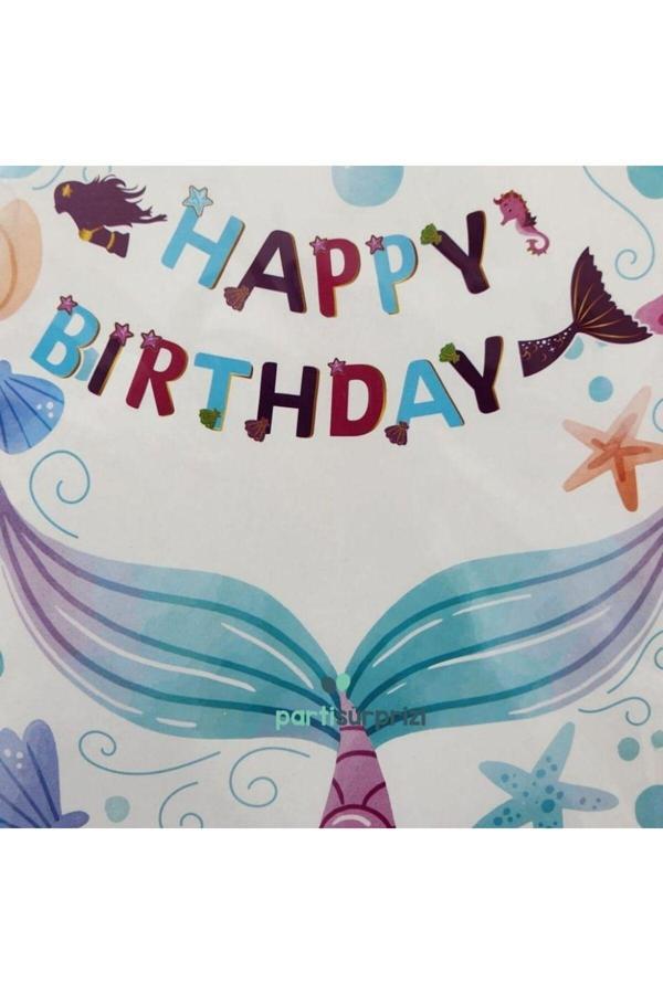 Parti Sürprizi Deniz Kızı Şekilli Happy Birthday 3D Banner Yazı Set - Image 1