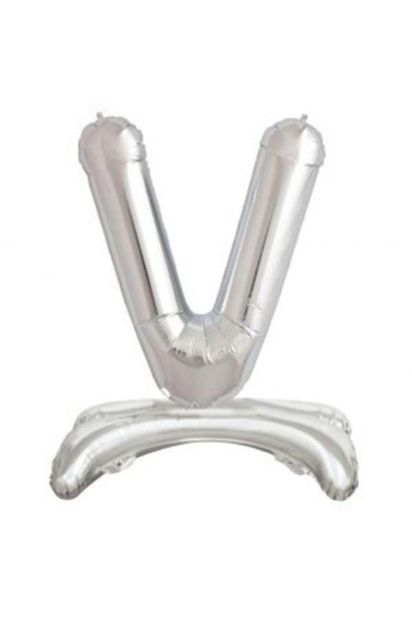 Parti Sürprizi Ayakta Durabilen Gümüş V Harf Folyo Balon - Image 1