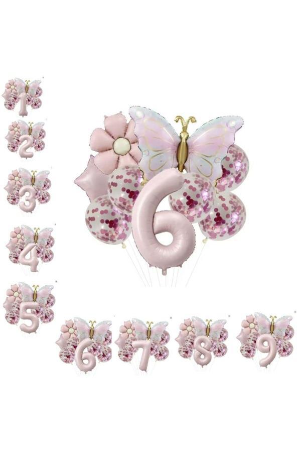 Parti Sürprizi Gold Kelebek Papatyalı 6 Yaş Folyo Balon Set - Image 1