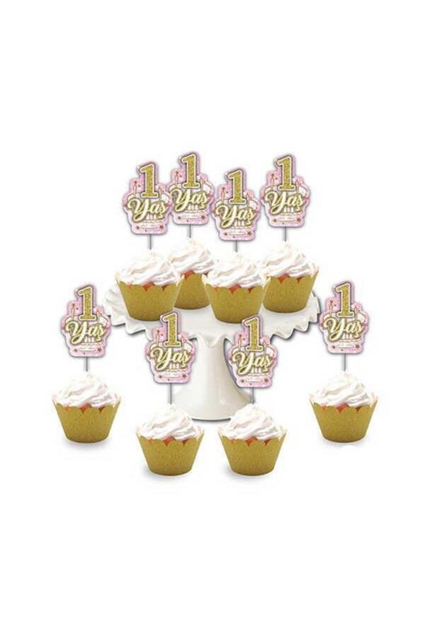 Parti Sürprizi 1 Yaş Pembe Eva Kürdan Simli 8 Adet - Image 1