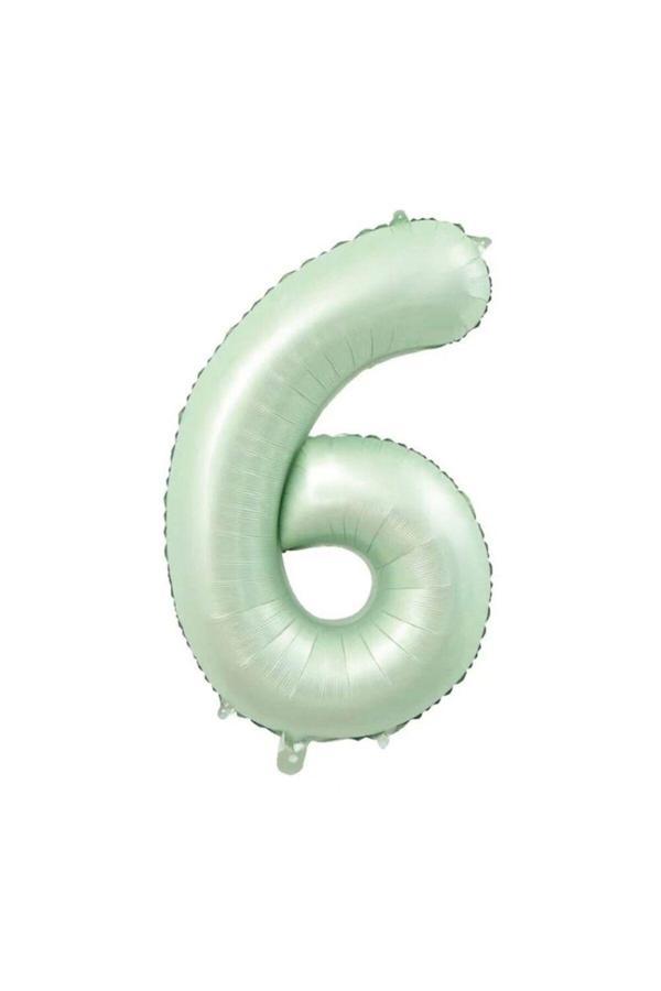 Parti Sürprizi Retro Su Yeşili 6 Rakam Folyo Balon - Image 1