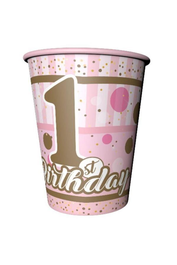 Parti Sürprizi Pırıltılı 1 Yaş Pembe Bardak 8 Adet - Image 1