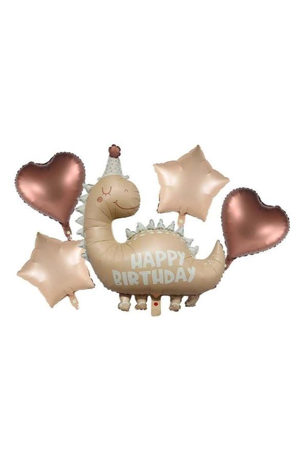 Parti Sürprizi Retro Happy Birthday Dinozor Şekilli 5 li Folyo Balon Set - Image 1