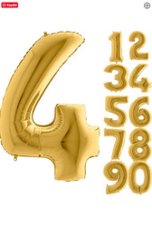 Parti Sürprizi 80 Cm Folyo Balon 4 Rakamı Gold Altın Renk - Image 1