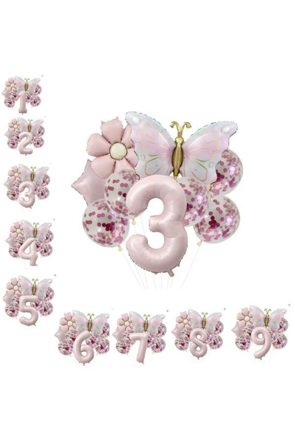 Parti Sürprizi Gold Kelebek Papatyalı 3 Yaş Folyo Balon Set - Image 1