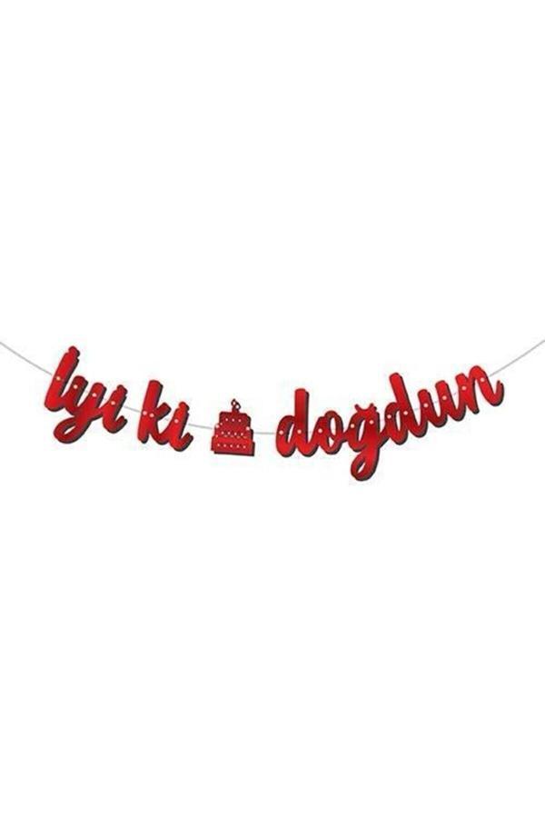 Parti Sürprizi Kırmızı Metalize Iyi Ki Doğdun Kaligrafi Banner 1 Adet - Image 1