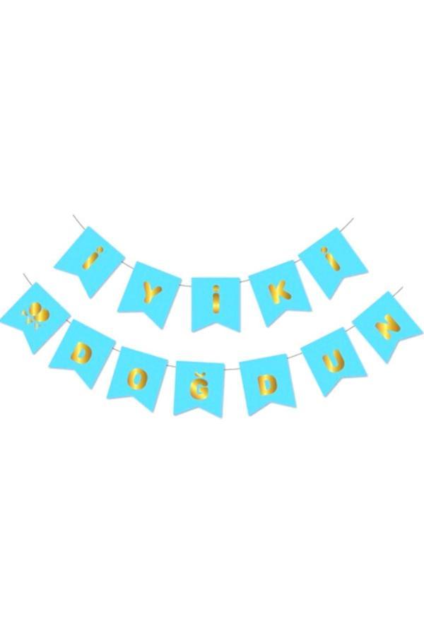 Parti Sürprizi Mavi Üzeri Gold Iyi Ki Doğdun Yaldızlı Harf Banner - Image 1