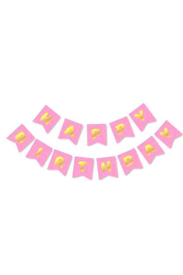 Parti Sürprizi Pembe Üzeri Gold Happy Bırthday Yaldızlı Harf Banner - Image 1