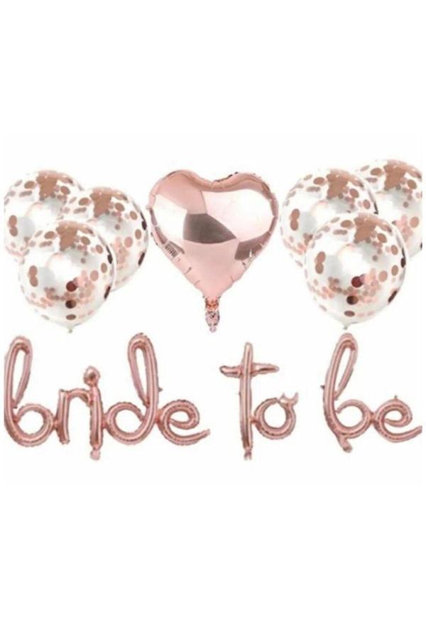 Parti Sürprizi Rose Gold Biride To Be El Yazı Folyo Balon Set - Image 1