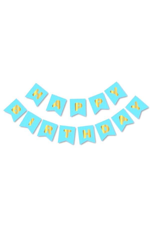 Parti Sürprizi Mavi Üzeri Gold Happy Bırthday Yaldızlı Harf Banner - Image 1