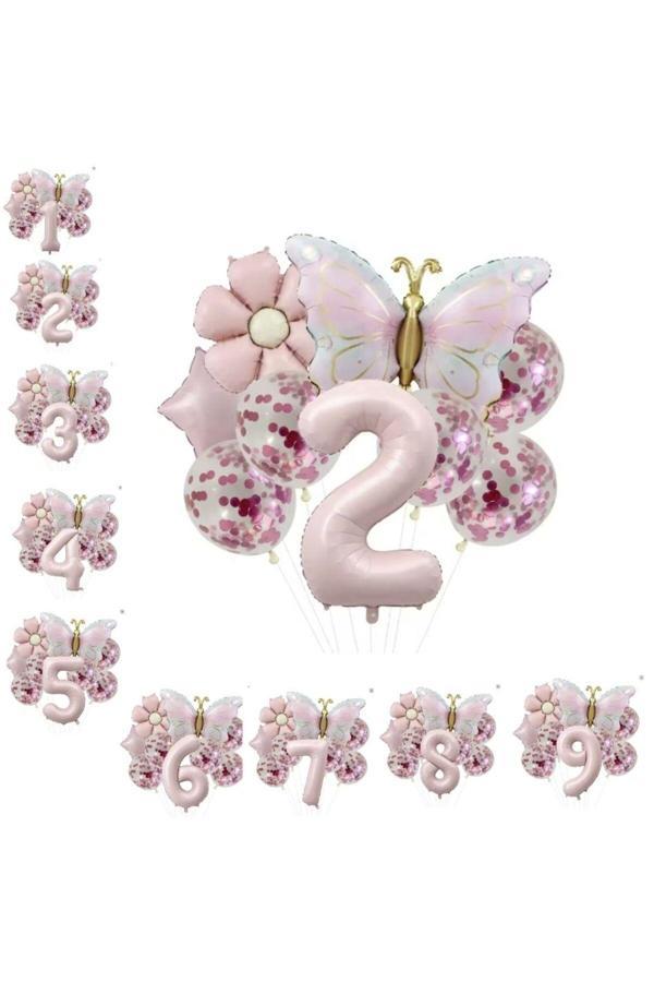 Parti Sürprizi Gold Kelebek Papatyalı 2 Yaş Folyo Balon Set - Image 1