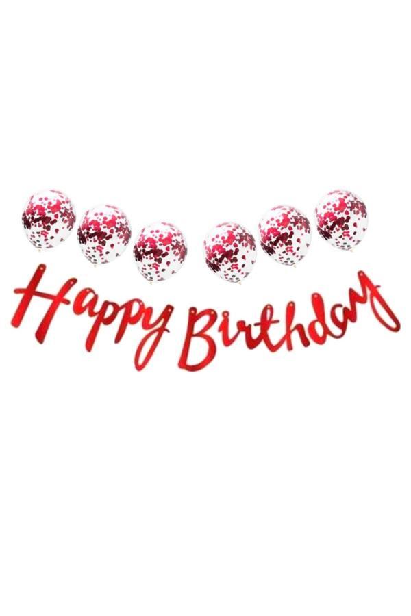 Parti Sürprizi Metalize Happy Birthday Kırmızı Banner Set - Image 1