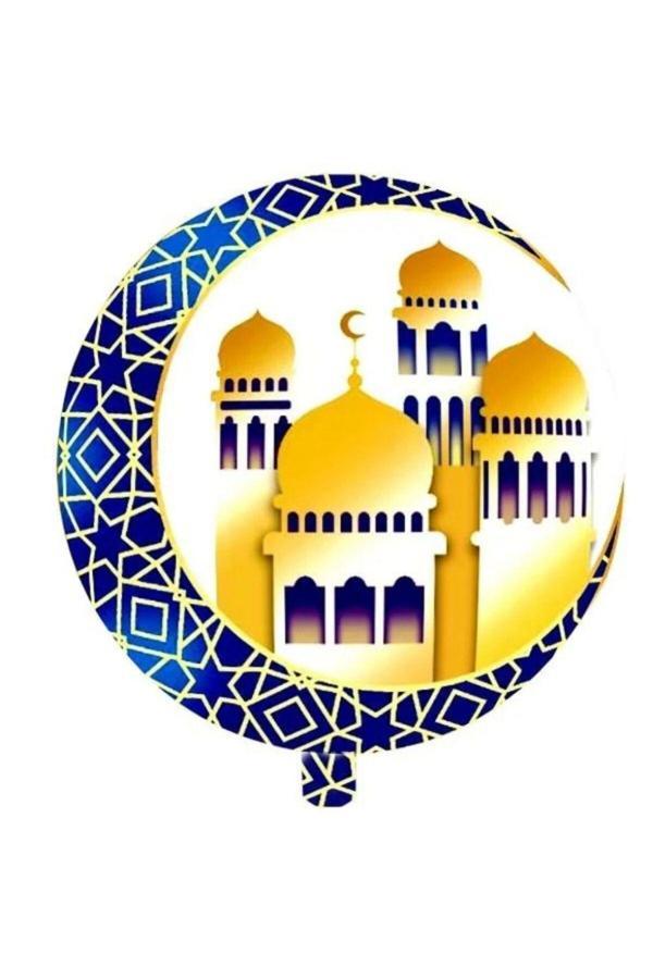 Parti Sürprizi Ramazan Temalı Mavi Hilal ve Cami  Şekilli Folyo Balon 1 Adet - Image 1