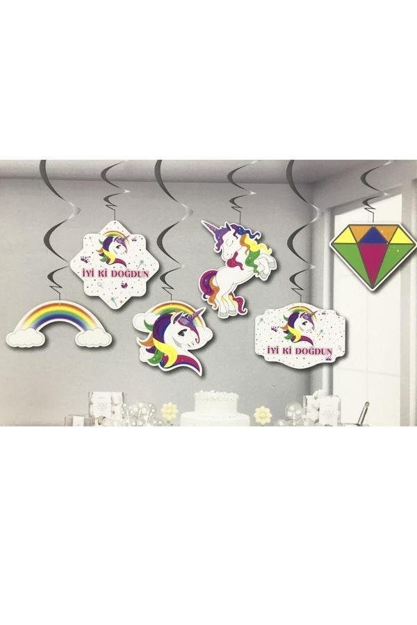 Parti Sürprizi Unicorn Sarkıt Tavan Süs 6 Adet - Image 1