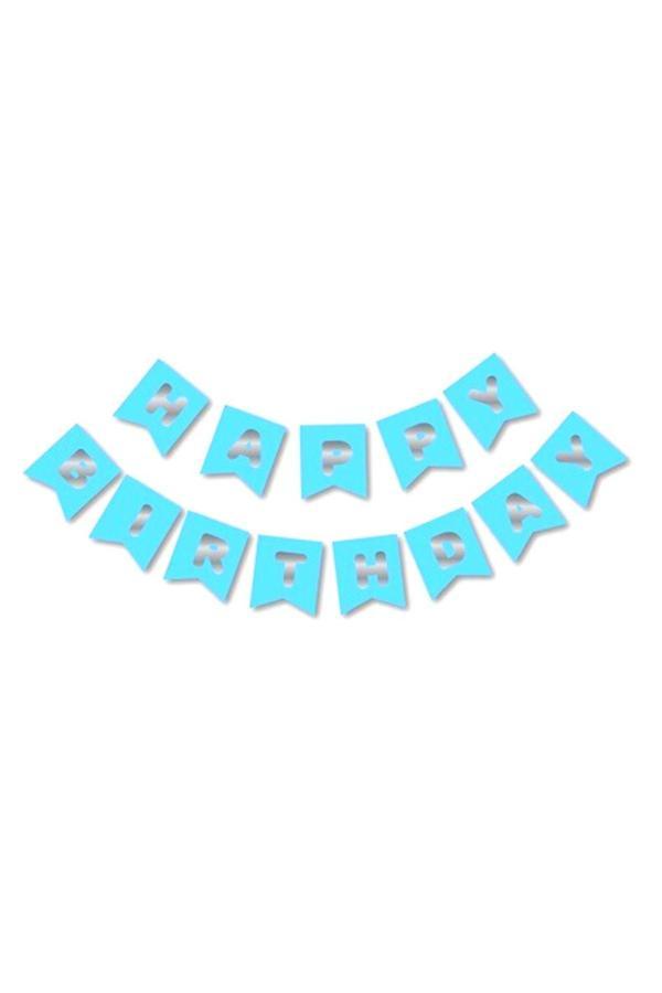 Parti Sürprizi Mavi Üzeri Gümüş Happy Bırthday Yaldızlı Harf Banner - Image 1