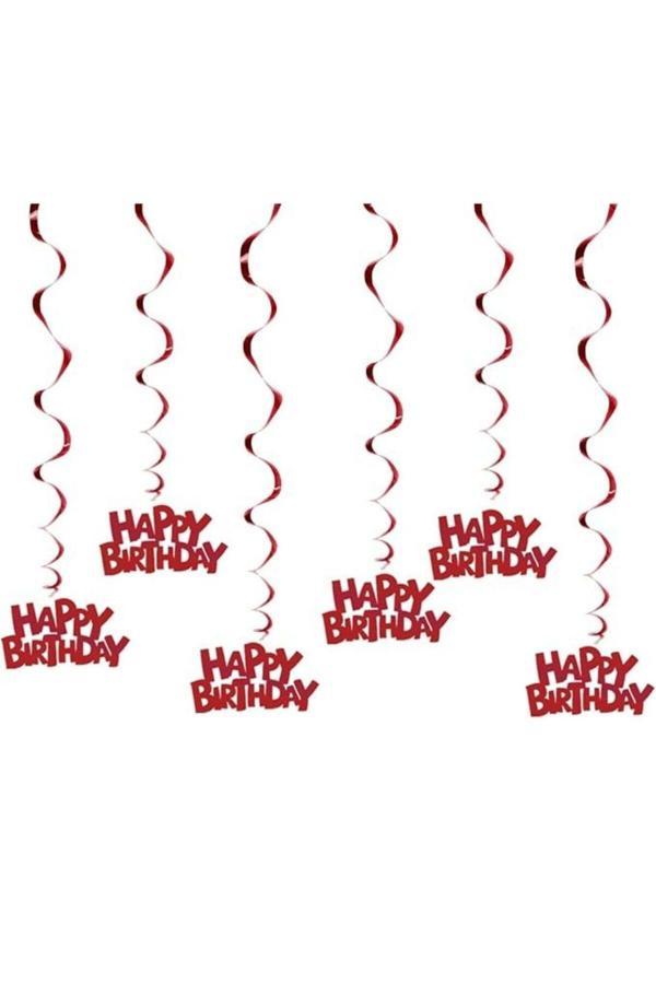 Parti Sürprizi Metalize Kırmızı Happy Birthday 8 li Tavan Sarkıt Süs - Image 1