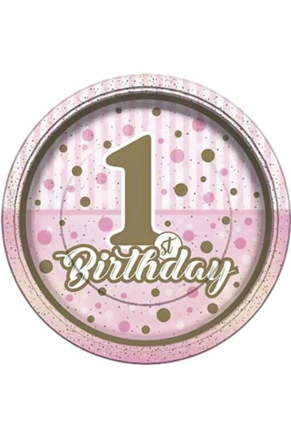 Parti Sürprizi Pırıltılı 1 Yaş Pembe Tabak 8 Adet - Image 1
