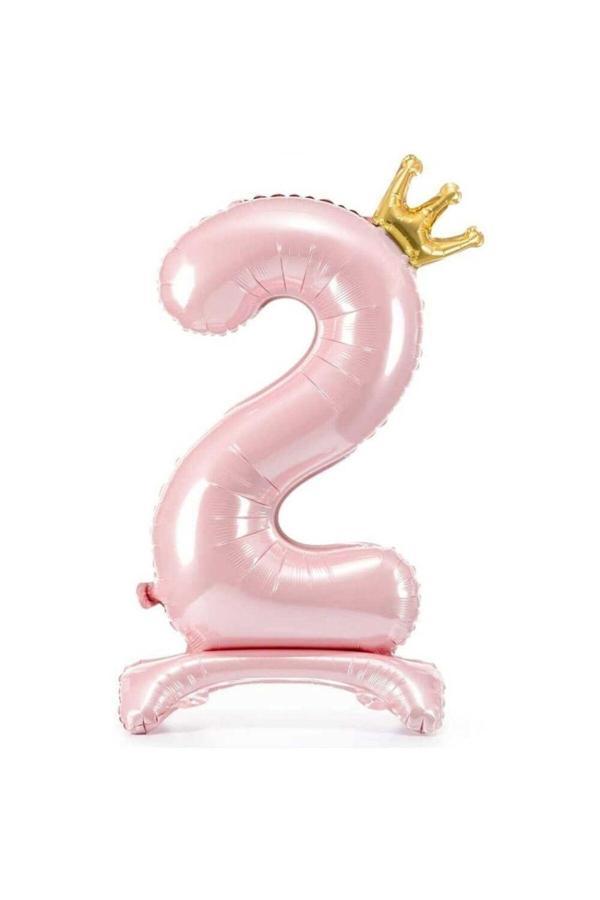 Parti Sürprizi Pembe Ayaklı 2 Rakam Folyo Balon Gold Taçlı 1 Adet - Image 1