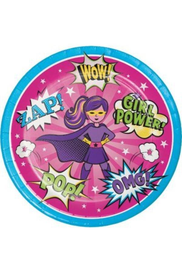 Parti Sürprizi Superhero Girl Teması Tabak 8 Adet - Image 1