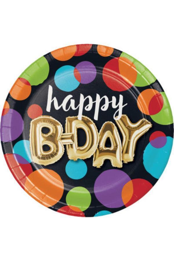 Parti Sürprizi Işıltılı Balonlar Happy Birthday Tabak 8 Adet - Image 1