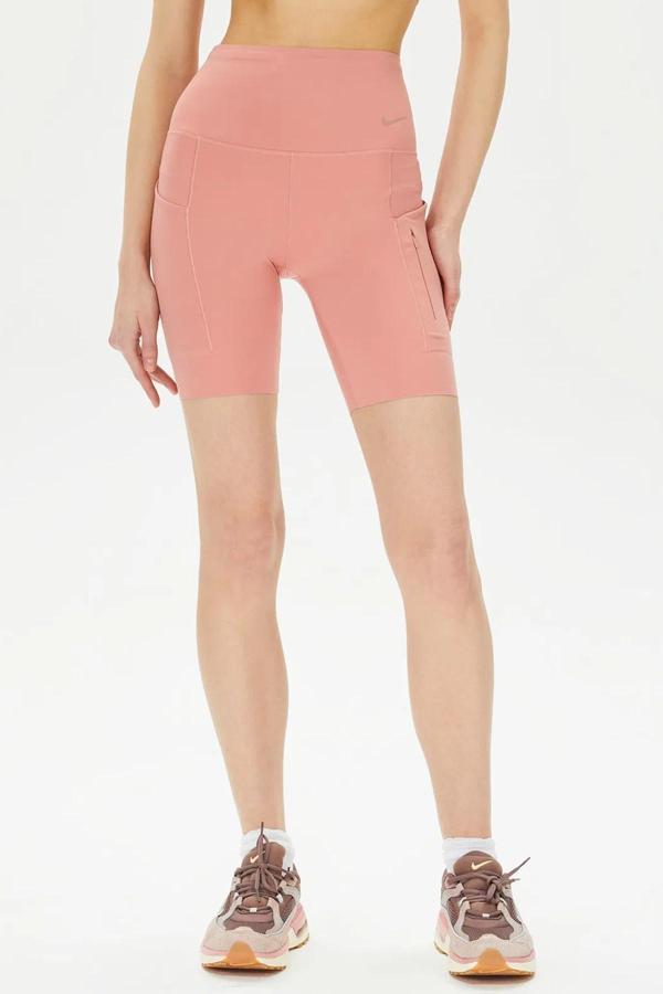 Nike Go Women's High Rise 8" Biker Shorts With Pockets Kadın Lazer Kesim Yükske Bel 6 Cepli Tayt Şort Pembe - Image 1