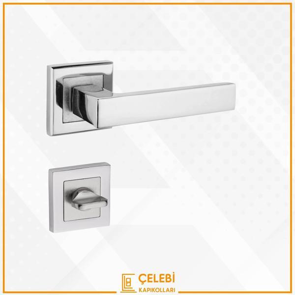 LAMA KOL KARE ROZETLİ NİKEL SATEN WC KAPI KOLU - Image 1