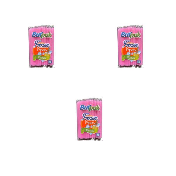 Burpak Frozen Kalın Kokteyl Buzlu İçecek Pipet - Düz - Pembe - 22 Cm. - 8 mm. -100 Adetlik 3 Paket - Image 1