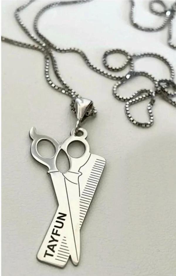 Kuaför Tarak Makas Gümüş Kolye - Image 1