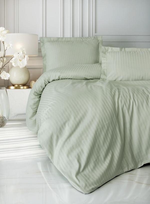 Cotton Box Elegant Stripe Saten Çift Kişilik Nevresim Takımı Adaçayı - Image 1
