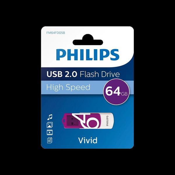 Phılıps Fm64fd05b, 64gb, Usb 2.0, Vivid, Mor, Flash Disk - Image 1