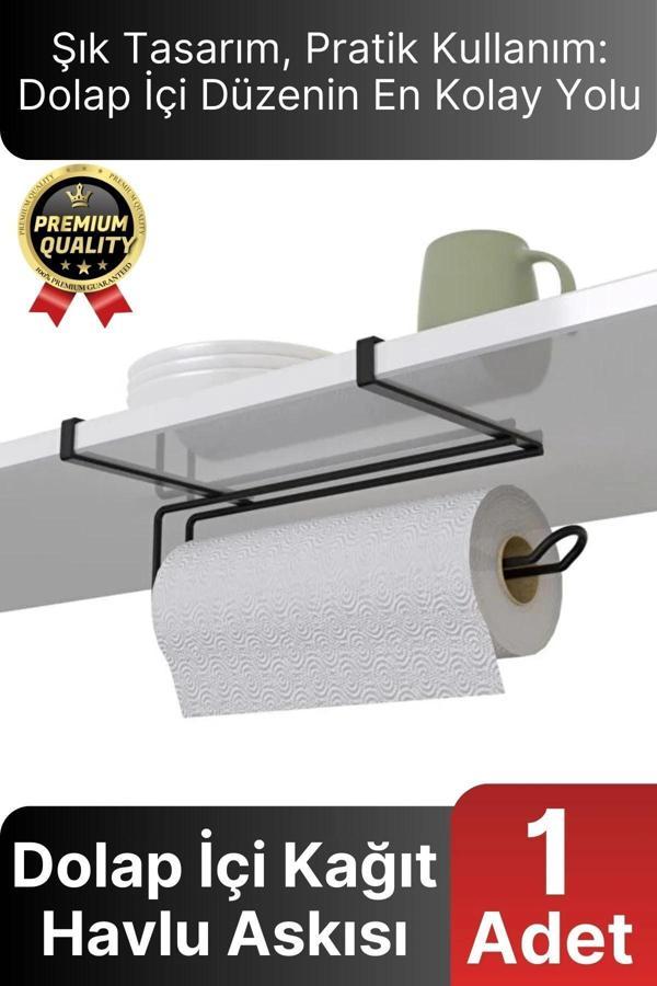 Özel Üretim Pratik Dayanıklı Dolap Kapağına Uyumlu Paslanmaz Metal Siyah Kağıt Havluluk Askı 28x13cm - Image 1