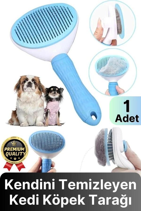 Özel Üretim Mavi Kendini Temizleyen Otomatik Tuşlu Evcil Hayvan Pet Tüy Toplayıcı Kedi Köpek Tarağı - Image 1