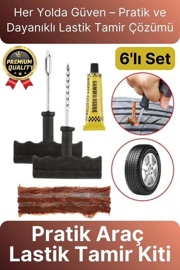 Çok Amaçlı Pratik Patlayan Tekerlek Araç Bisiklet Lastik Tamir Kiti Macun Fitil Atma Seti 6 Parça - Image 1