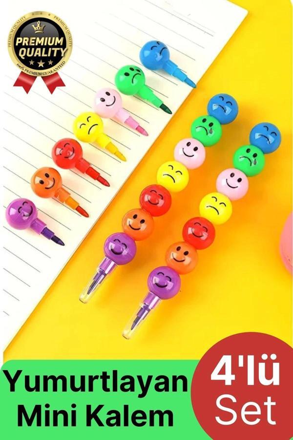 Özel Seri İlkokul Okul Öğrenci Renkli Hafif Eğlenceli Emoji Yüzlü Yumurtlayan Mini Kalem 4'lü Set - Image 1