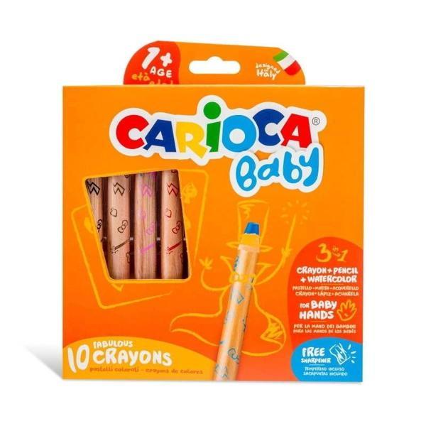 Supertrend Baby Jumbo Ahşap Gövde 3 in 1 Boya Kalemi 10 Renk Kalemtraş Hediyeli 1+ Yaş - Image 1