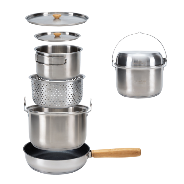 KingCamp Cookware Set Paslanmaz Çelik Kamp Tencere Seti - Image 1