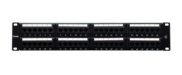 Beek 48 Port Cat6 UTP Patch Panel, 8P8C, Altın Kontak, LSA, 2U, zırhsız/unshielded, kablo tutuculu&lt;br&gt;
Beek 48 Port Cat6 UTP Patch Panel, 8P8C, Gold contact,LSA, 2U, unshielded, with cable holde - Image 1