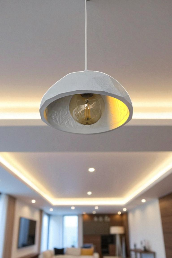 Bohem Mozaik Beton Tekli Beyaz Avize Modern Tavan Avizesi Salon Avizesi Mutfak Avizesi Şık Işık - Image 1
