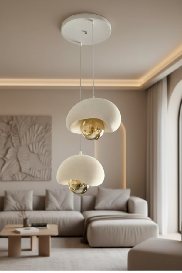 Modern Bohem Beton Görünümlü 2’li Sarkıt Avize Salon Oturma Odası İçin Ampul Uyumlu Dekoratif Model - Image 1