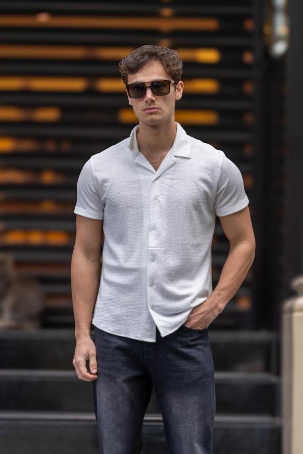 GRİLL Apaç Yaka Düğmeli Slim Fit Gömlek - Beyaz - Image 1