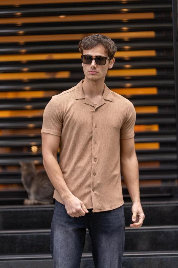 GRİLL Apaç Yaka Düğmeli Slim Fit Gömlek - Bej - Image 1