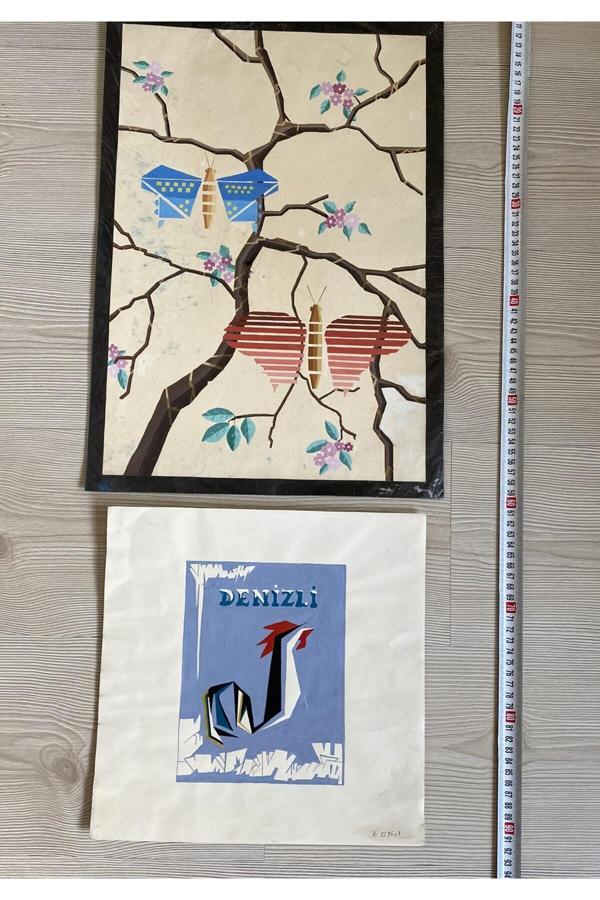 Sanat Taciri 2 Adet Sulu Boya Resim Kağıt Üzeri Sulu Boya Resimler - Image 1