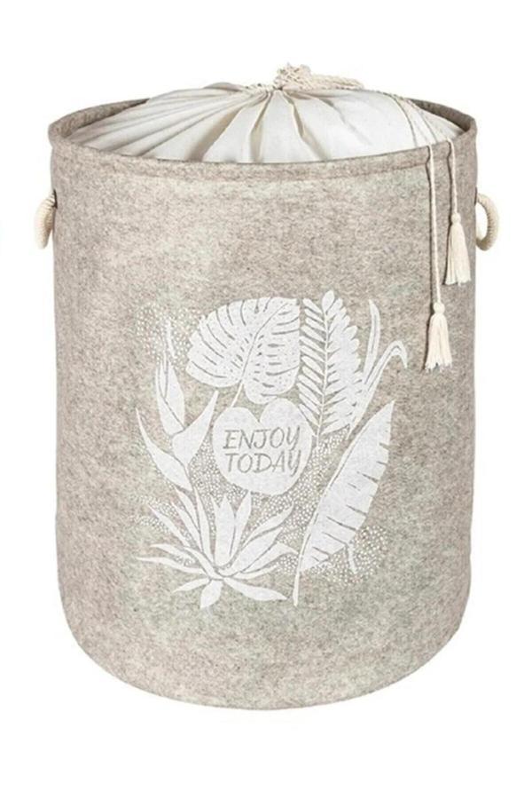 Keçe Yuvarlak Torbalı Oyuncak, Çamaşır Sepeti Oda, Banyo Düzenleyici Bej  - Image 1