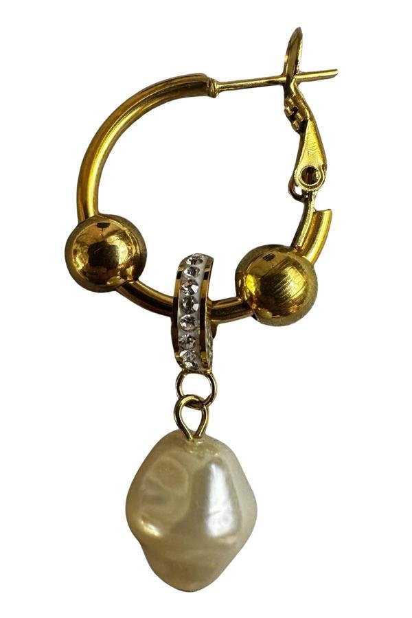 Uretti - İREM 3914 7989 Çelik Gold İnci Detaylı Halka Küpe - Image 1